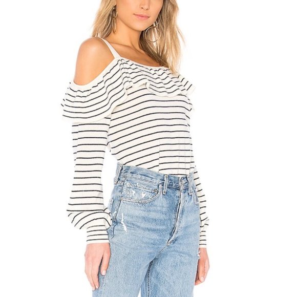 Joie Delbin Stripe Cold Shoulder Sweater L - Picture 7 of 9